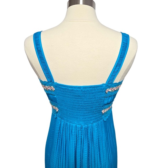 Betsey Johnson Satin Teal Maxi Dress Size 6 Floral Lace Trim Sweetheart Y2K - Picture 5 of 12